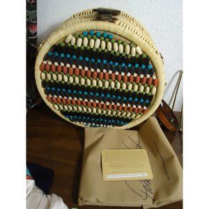 Patricia Nash Pompeiana Specialty Woven Round Beaded Straw Bag $179 NWT
